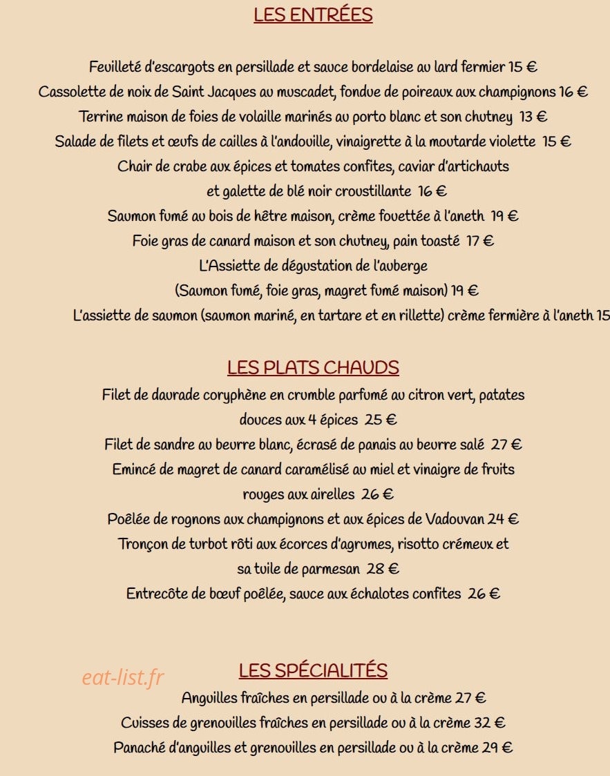 Auberge du haut Marland — carte page 1