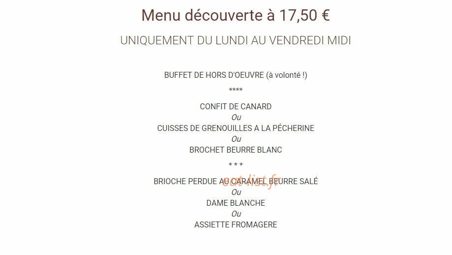 Carte et menu de Les Pêcheurs à La Chevroliere — Menu découverte