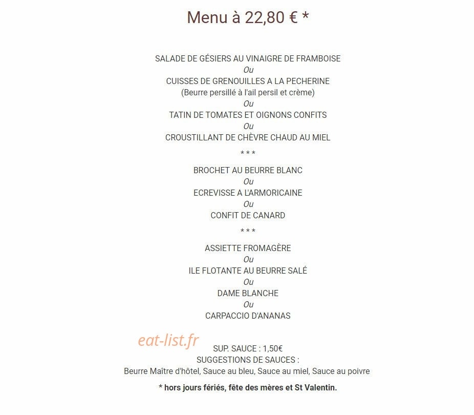 Carte et menu de Les Pêcheurs à La Chevroliere — Menu à 22,8€