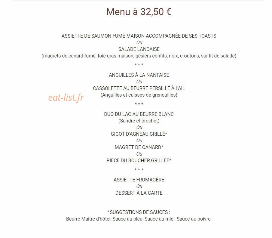 Carte et menu de Les Pêcheurs à La Chevroliere — Menu à 32,5€