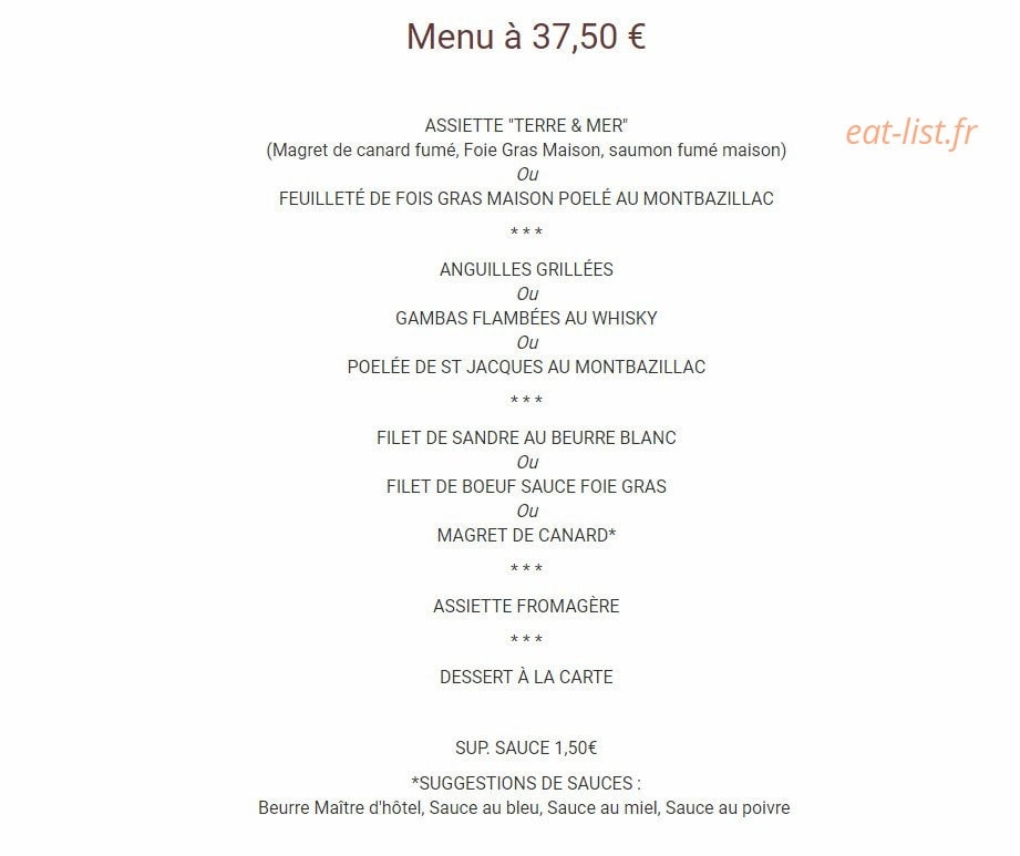 Carte et menu de Les Pêcheurs à La Chevroliere — Menu à 37,5€