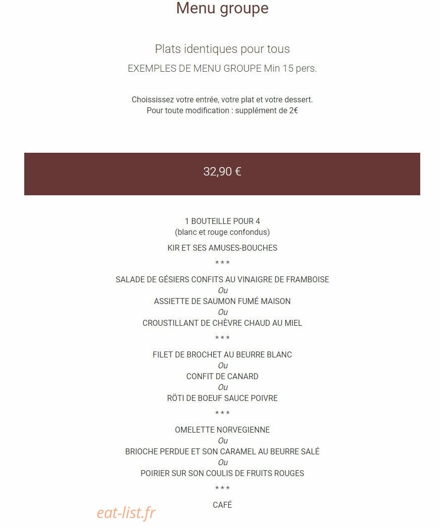 Carte et menu de Les Pêcheurs à La Chevroliere — Menu groupe