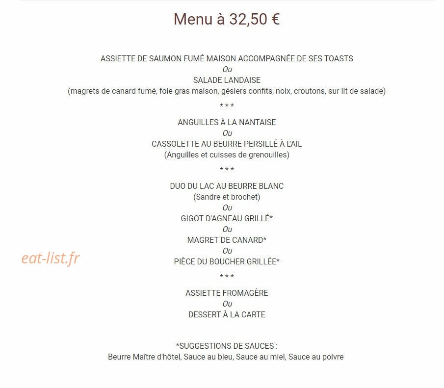 Carte et menu de Les Pêcheurs à La Chevroliere — Menu à 32,5€