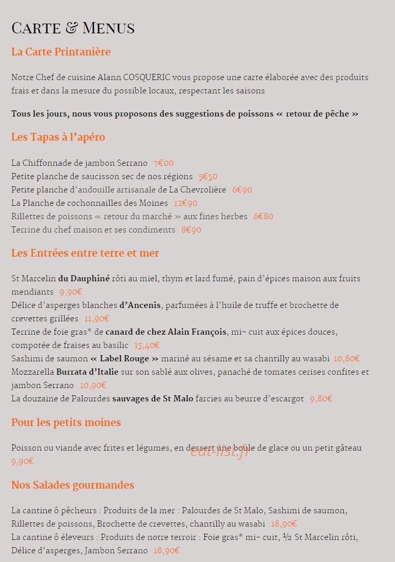 La Cantine Ô Moines — carte page 1