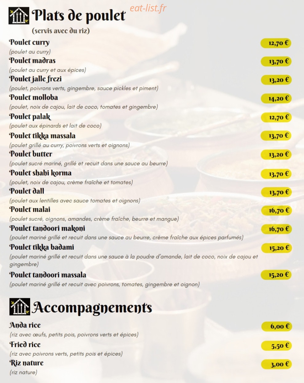 Maison Indian Food — carte page 3