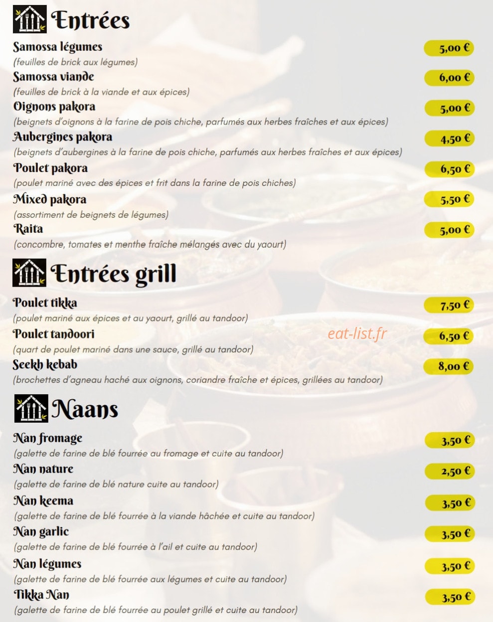 Maison Indian Food — carte page 2