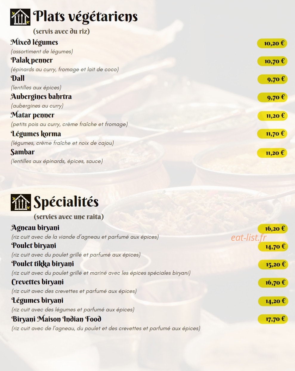 Maison Indian Food — carte page 5