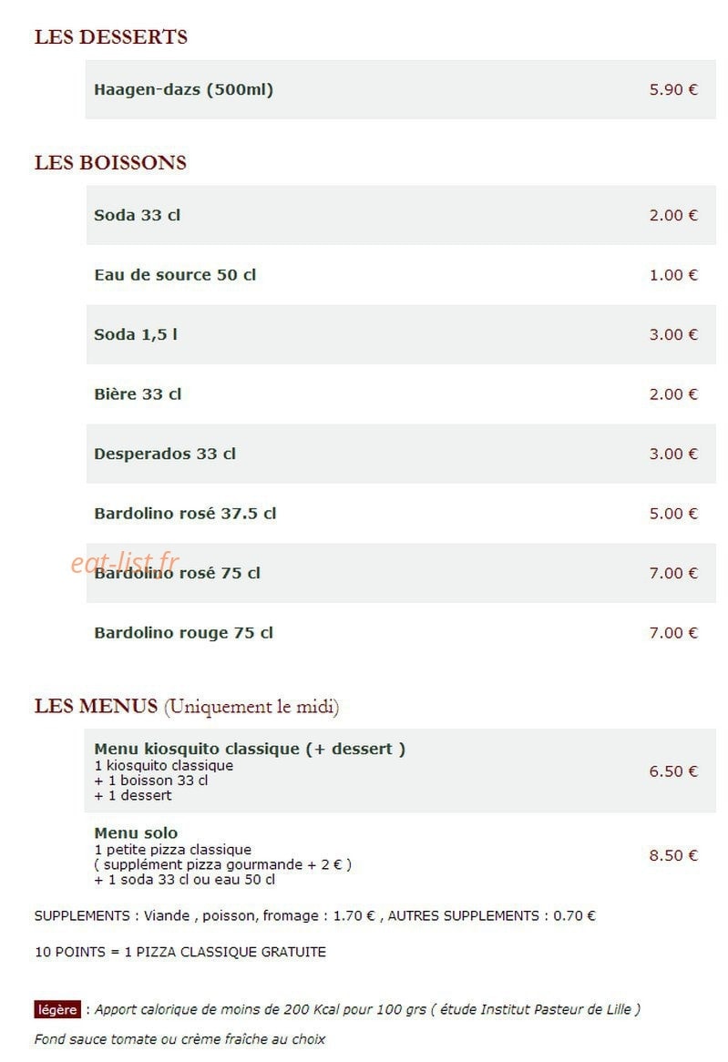 Le Kiosque à Pizzas — carte page 5