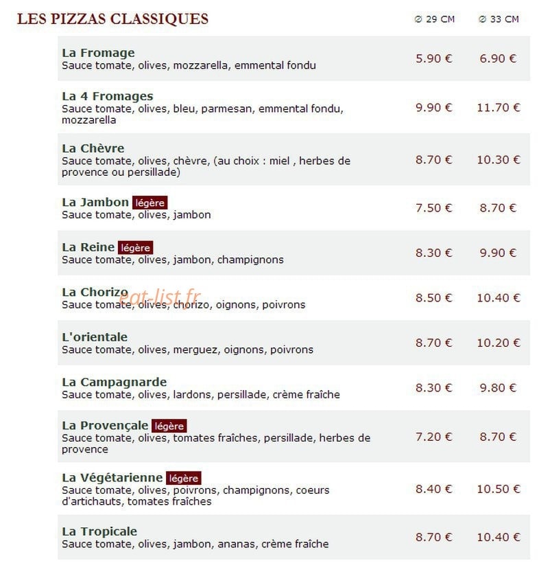 Le Kiosque à Pizzas — carte page 1