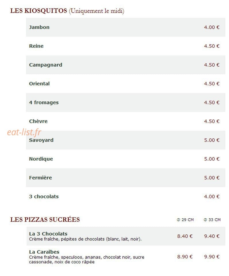 Le Kiosque à Pizzas — carte page 4