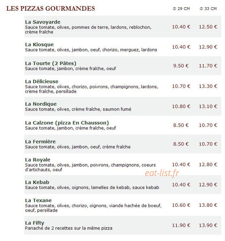 Le Kiosque à Pizzas — carte page 2