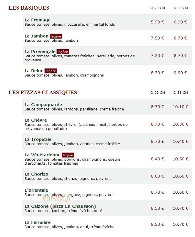 Le Kiosque à Pizzas — carte page 1