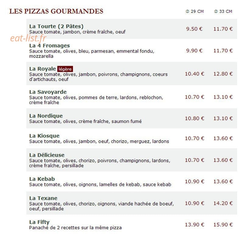 Le Kiosque à Pizzas — carte page 2