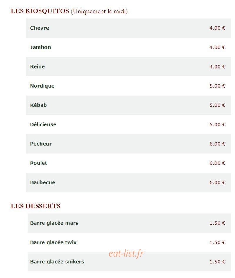 Le Kiosque à Pizzas — carte page 4