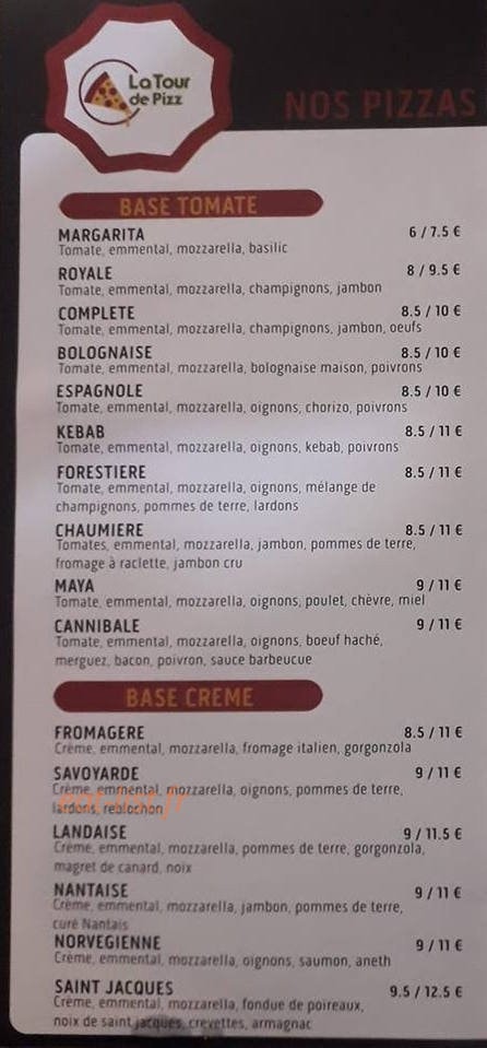 La Tour de Pizz' — carte page 1