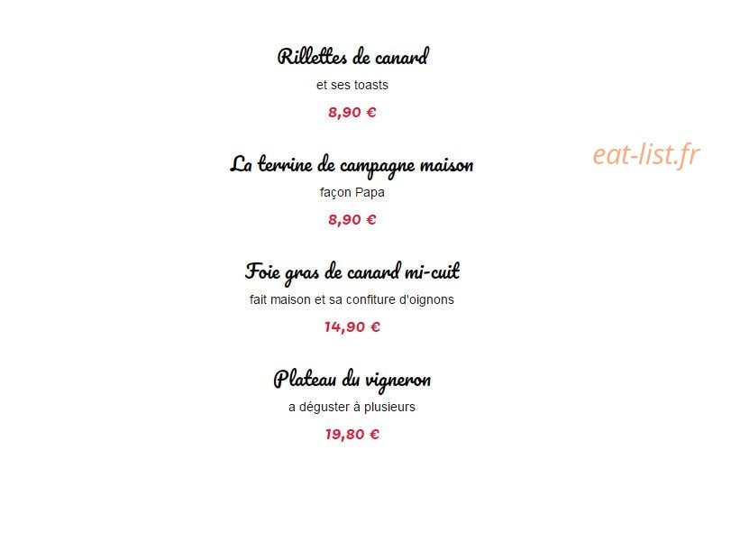 La Table de Papa — carte page 3