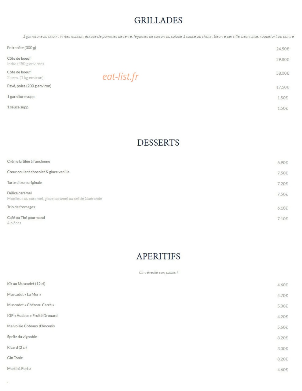 Le Coq Restaurant — carte page 2