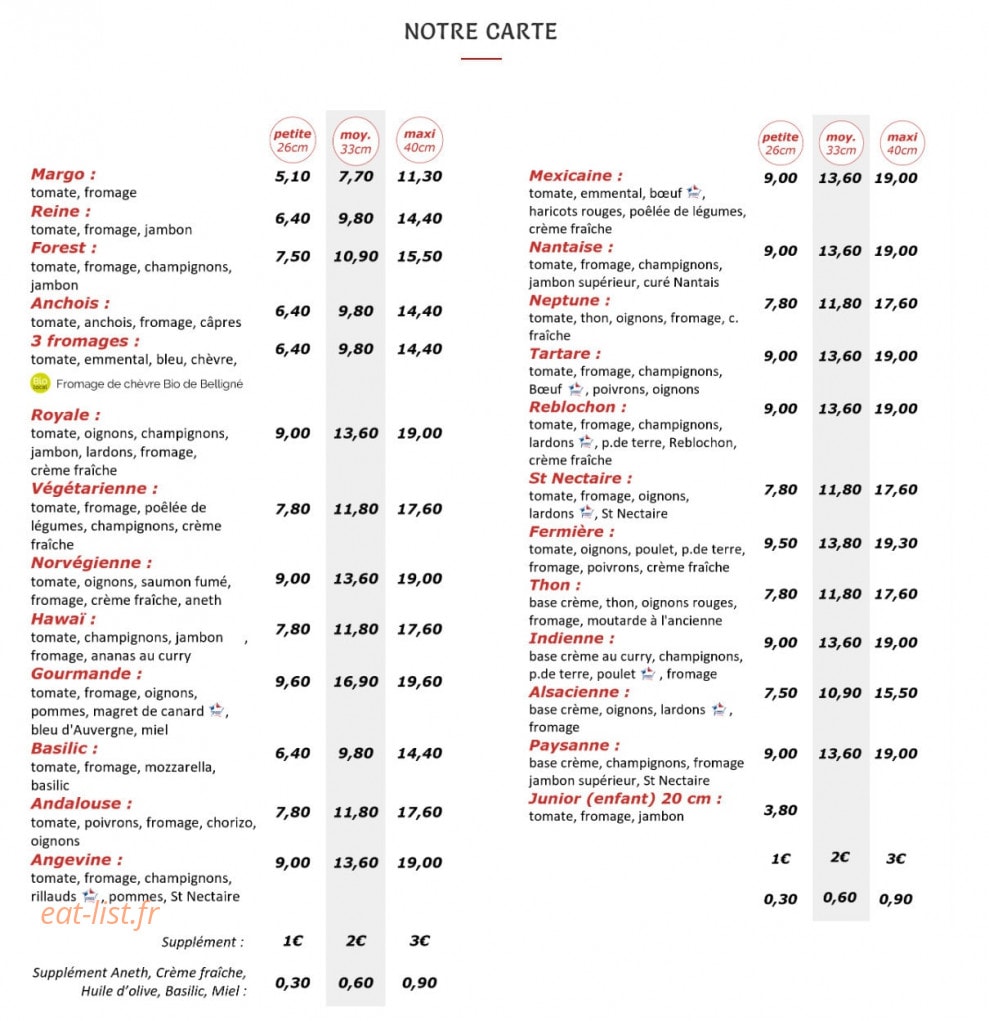 Pizza Iferana — carte page 1