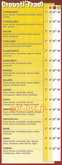 Crousti'pizzas — carte page 2