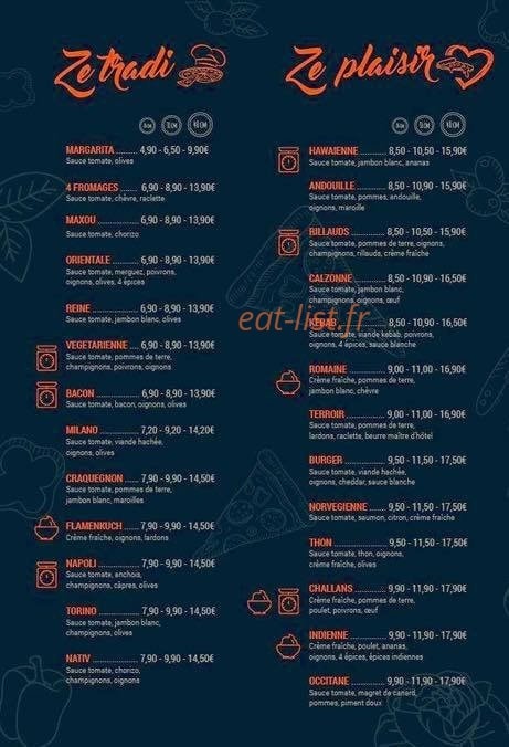 Ze pizza — carte page 1
