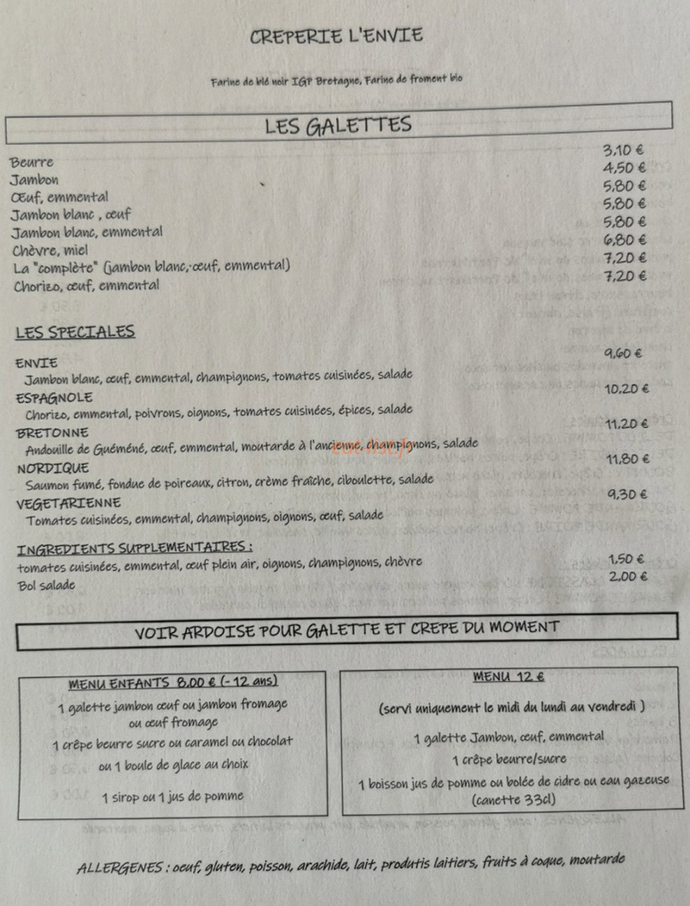 Crêperie l'Envie — carte page 1