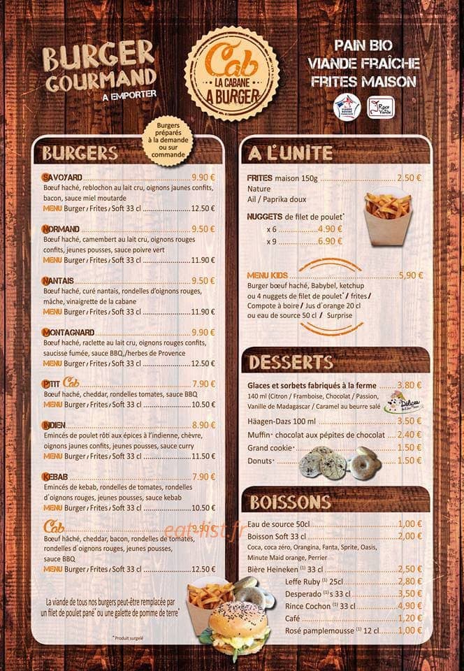 La Cabane A Burger — carte page 2