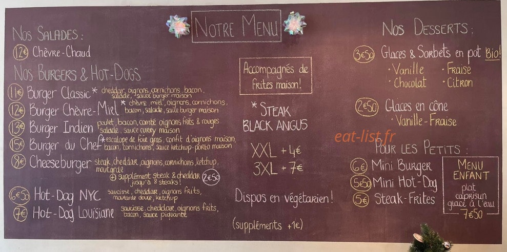 Carte et menu de Aux Demoiselles à Sainte Anne sur Brivet — Les salades, burgers et desserts,..
