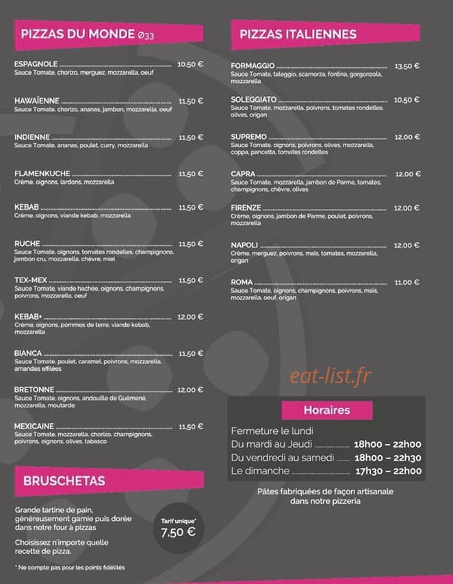 Chez Pauline Pizza — carte page 2