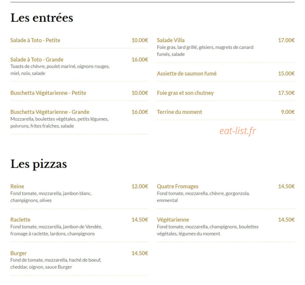 La Villa Toto — carte page 1