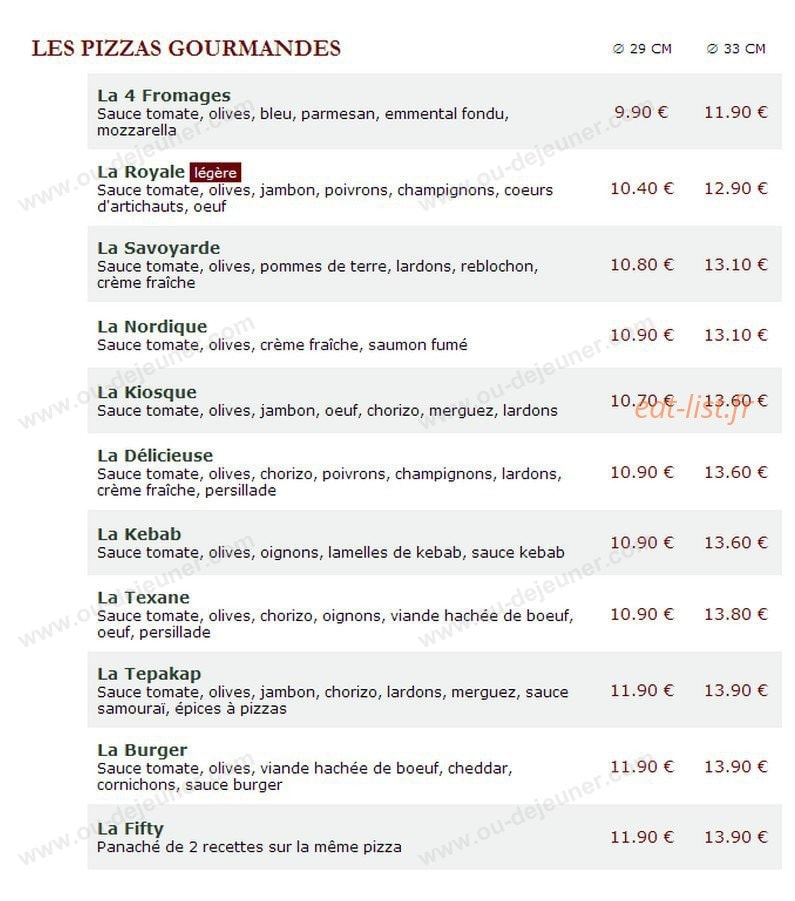 Le Kiosque à Pizzas — carte page 2