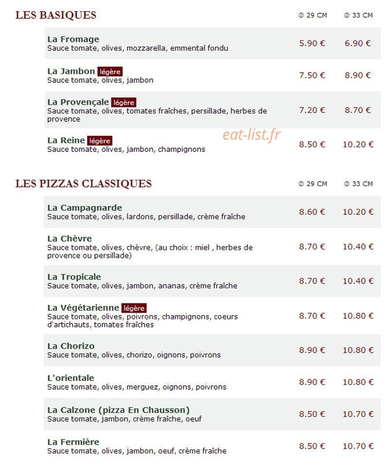 Le Kiosque à Pizzas — carte page 1