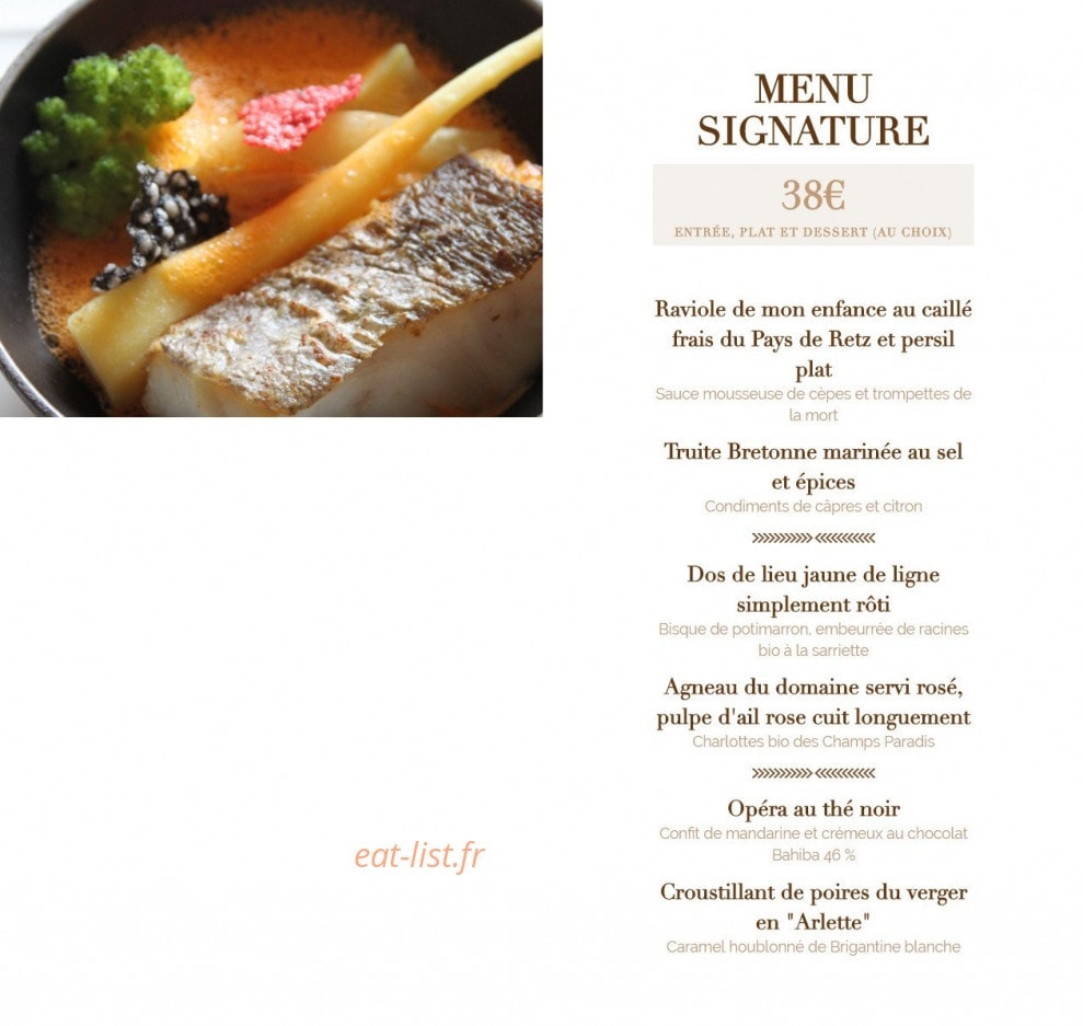 Carte et menu de Auberge la Fontaine aux Bretons à Pornic — Le menu signature