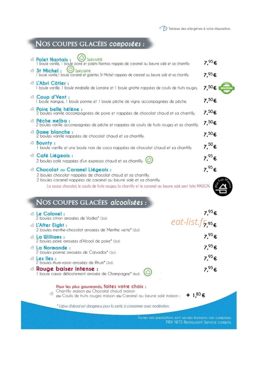 Carte et menu de Coeur et Crème à Pornic — Les glaces suite