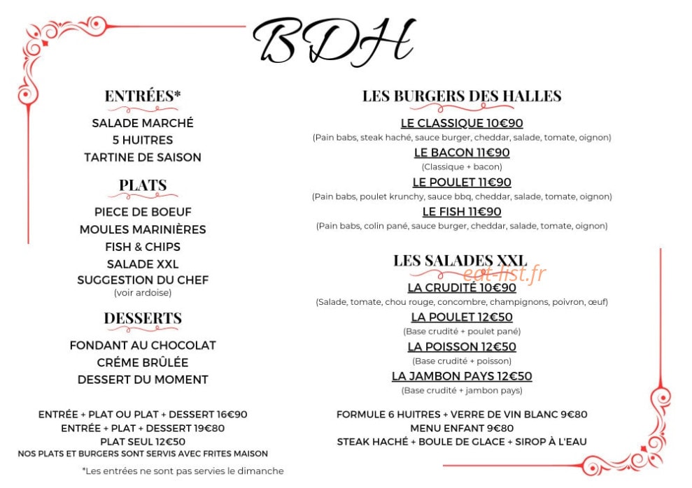 Le Bistrot des Halles — carte page 1