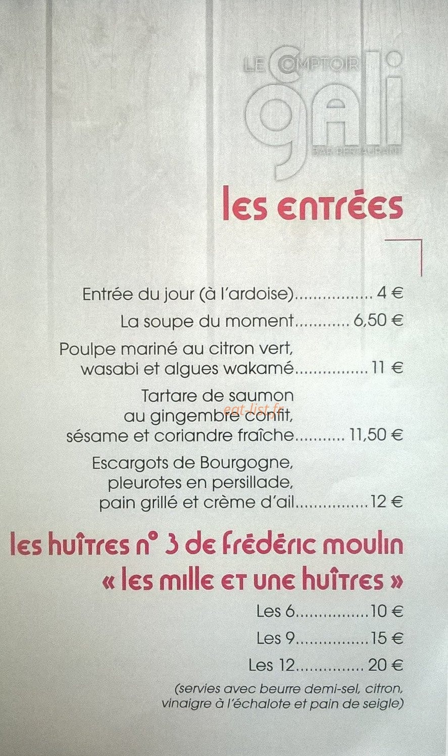 Le Comptoir Gali — carte page 1