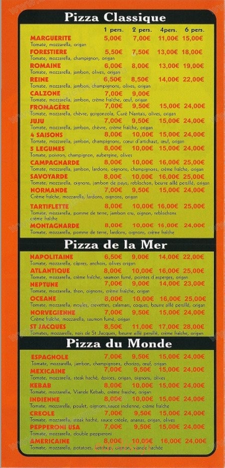 Pizza juju — carte page 2