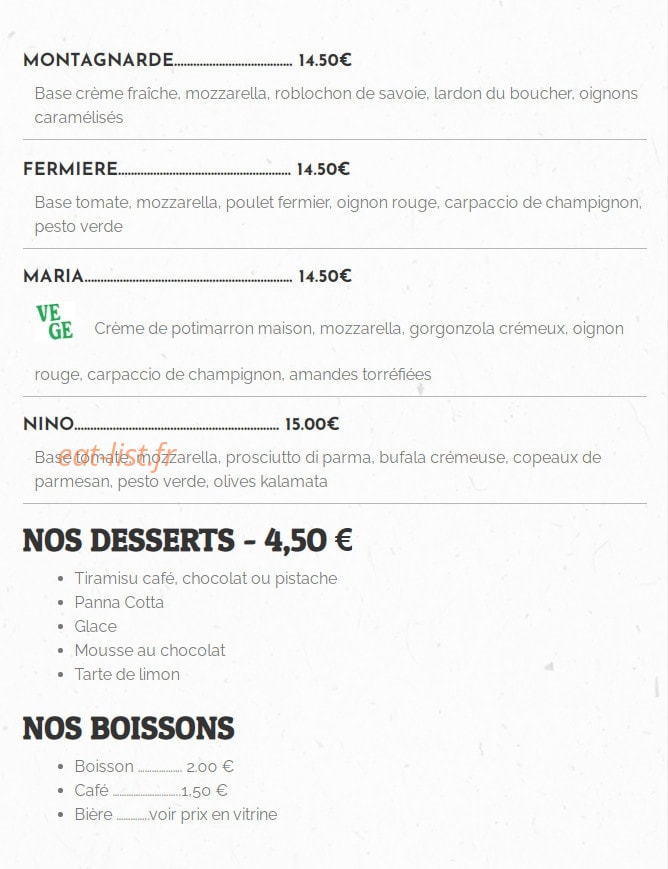 Restaurant Bon — carte page 2