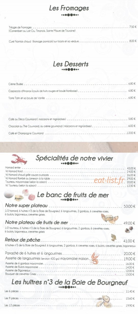 Restaurant le Château Pornic — carte page 5