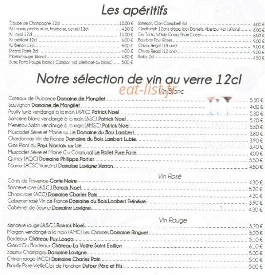 Restaurant le Château Pornic — carte page 1