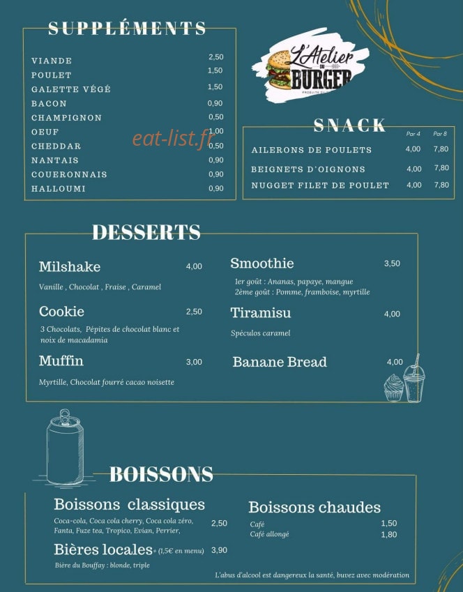 L’Atelier du Burger — carte page 2