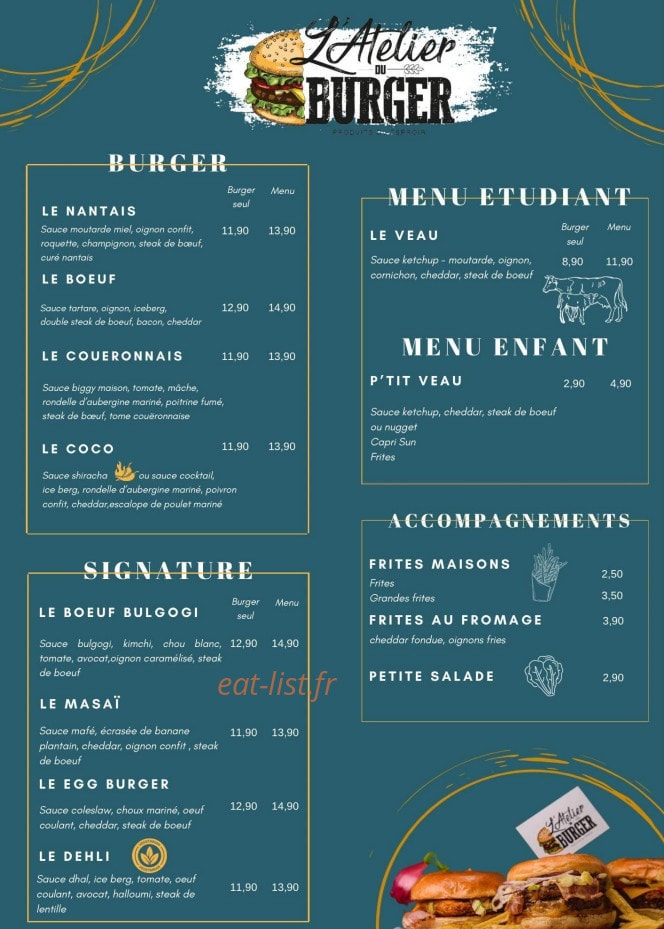 L’Atelier du Burger — carte page 1