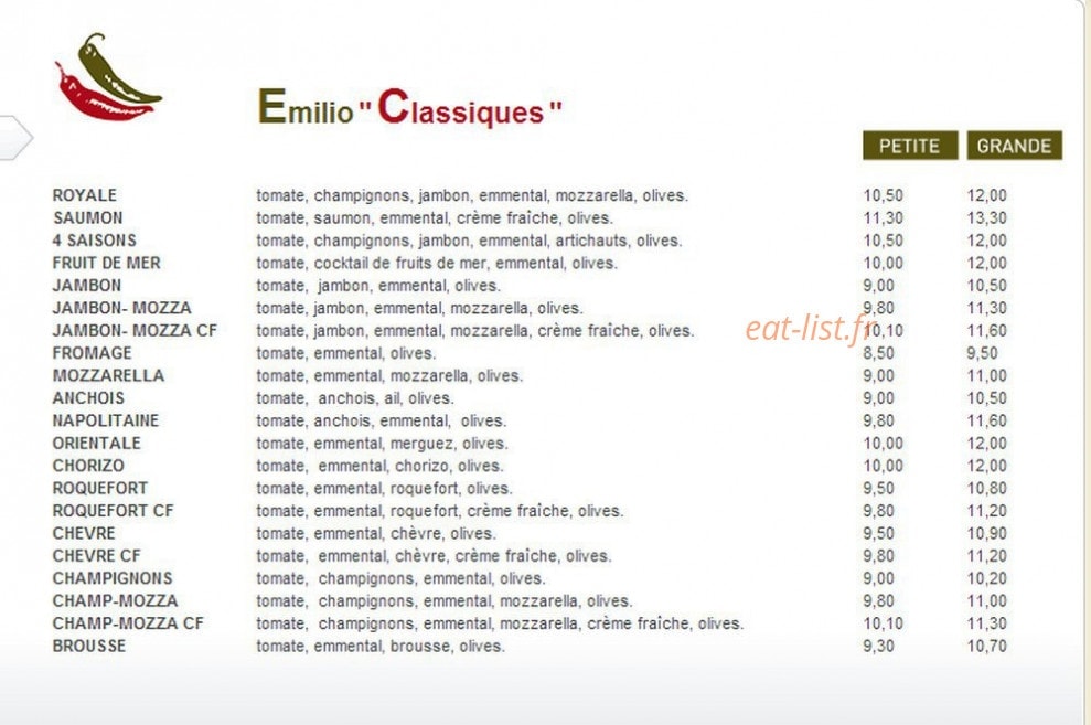 Emilio pizza — carte page 2