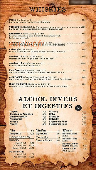 French pub — carte page 17