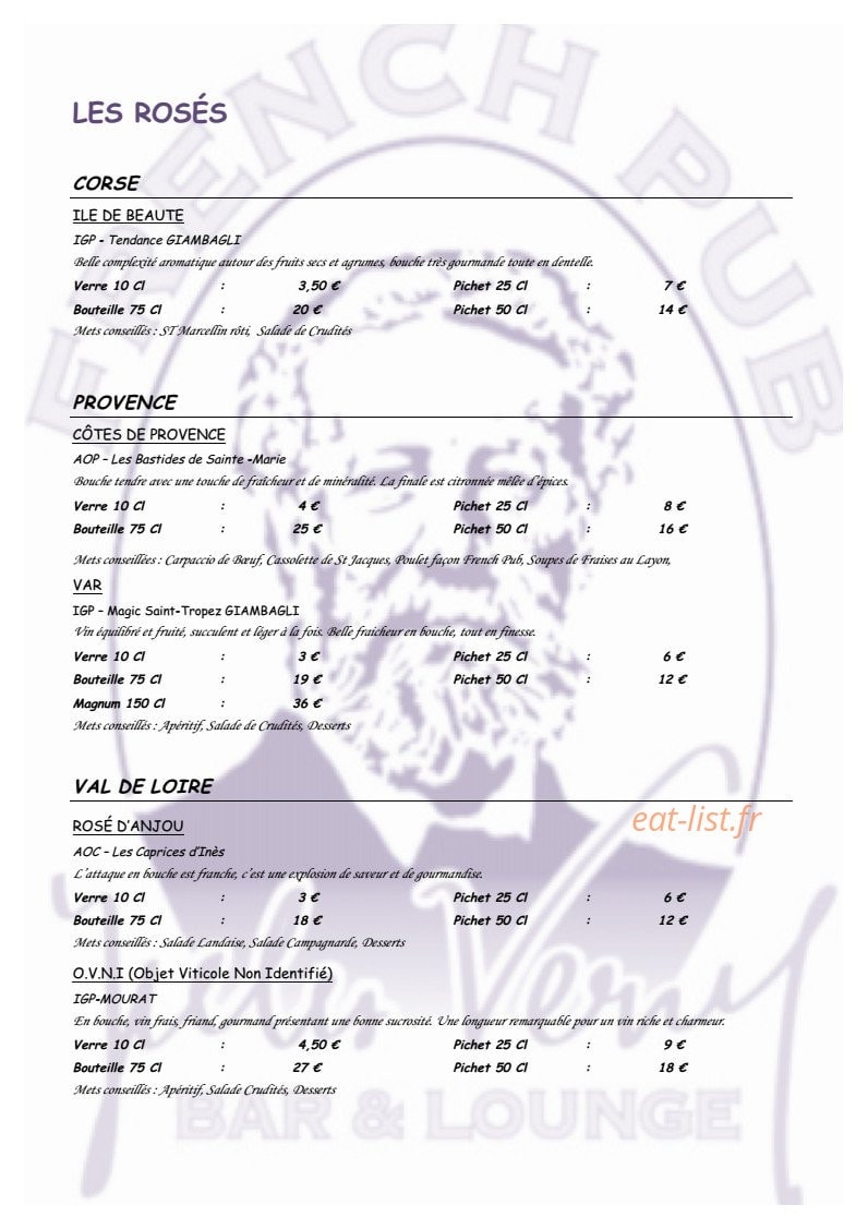 French pub — carte page 12
