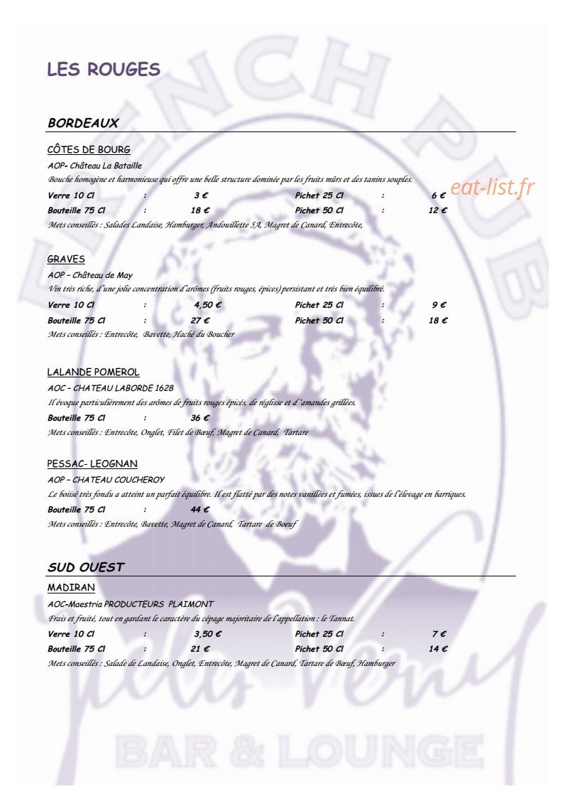 French pub — carte page 13