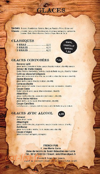 French pub — carte page 20