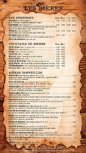 French pub — carte page 16
