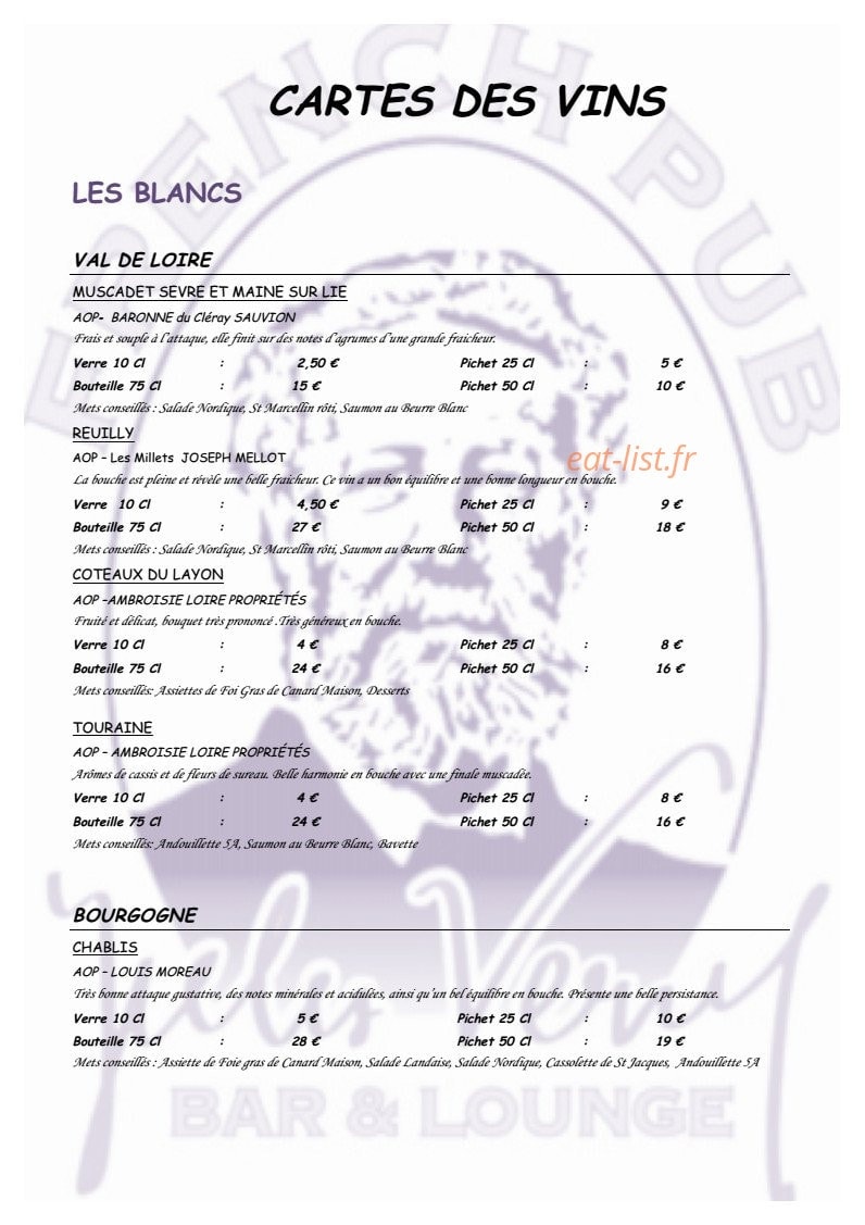 French pub — carte page 11