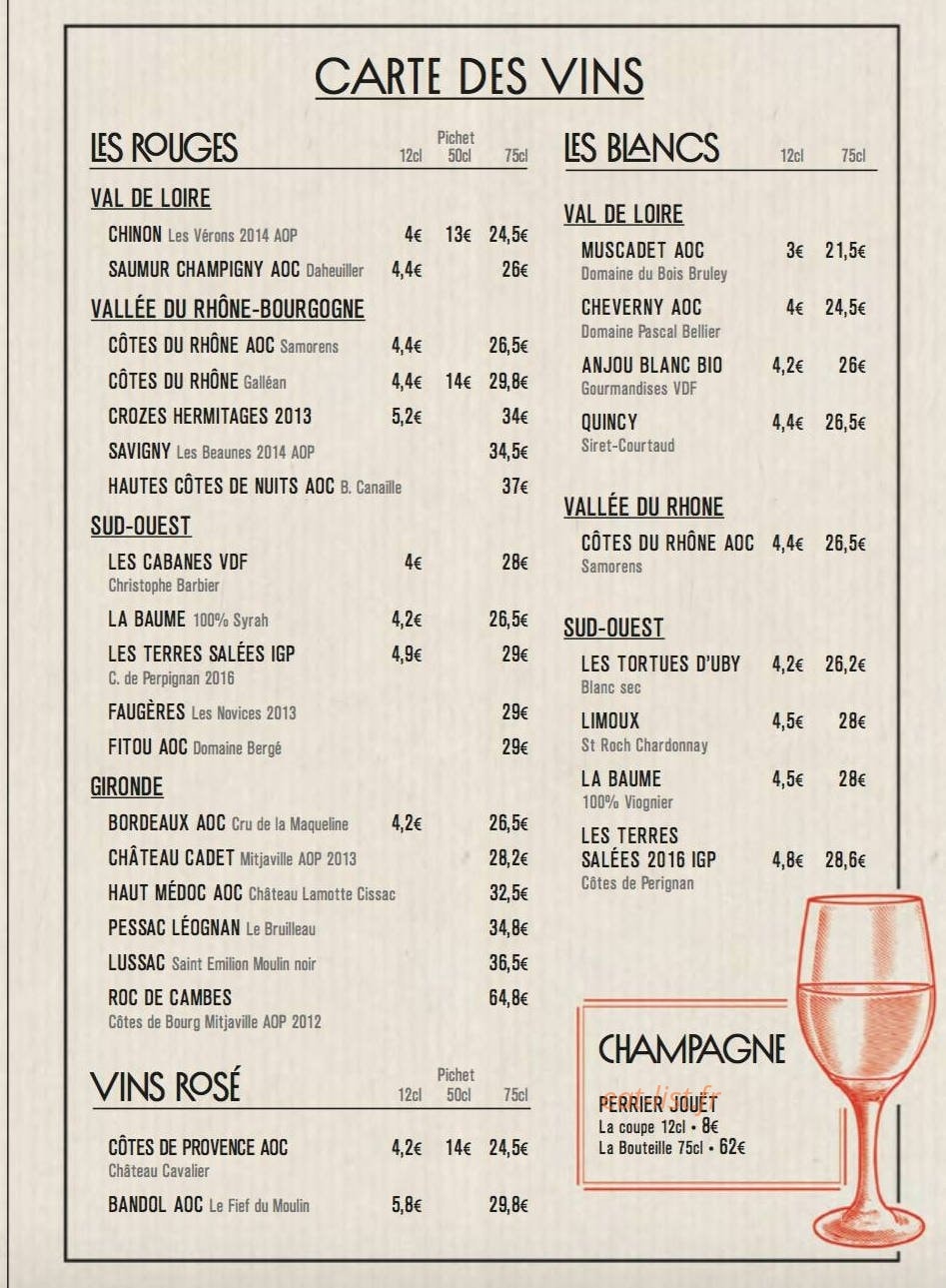 Carte et menu de Le Butcher à Saint Sebastien sur Loire — vins,champagnes