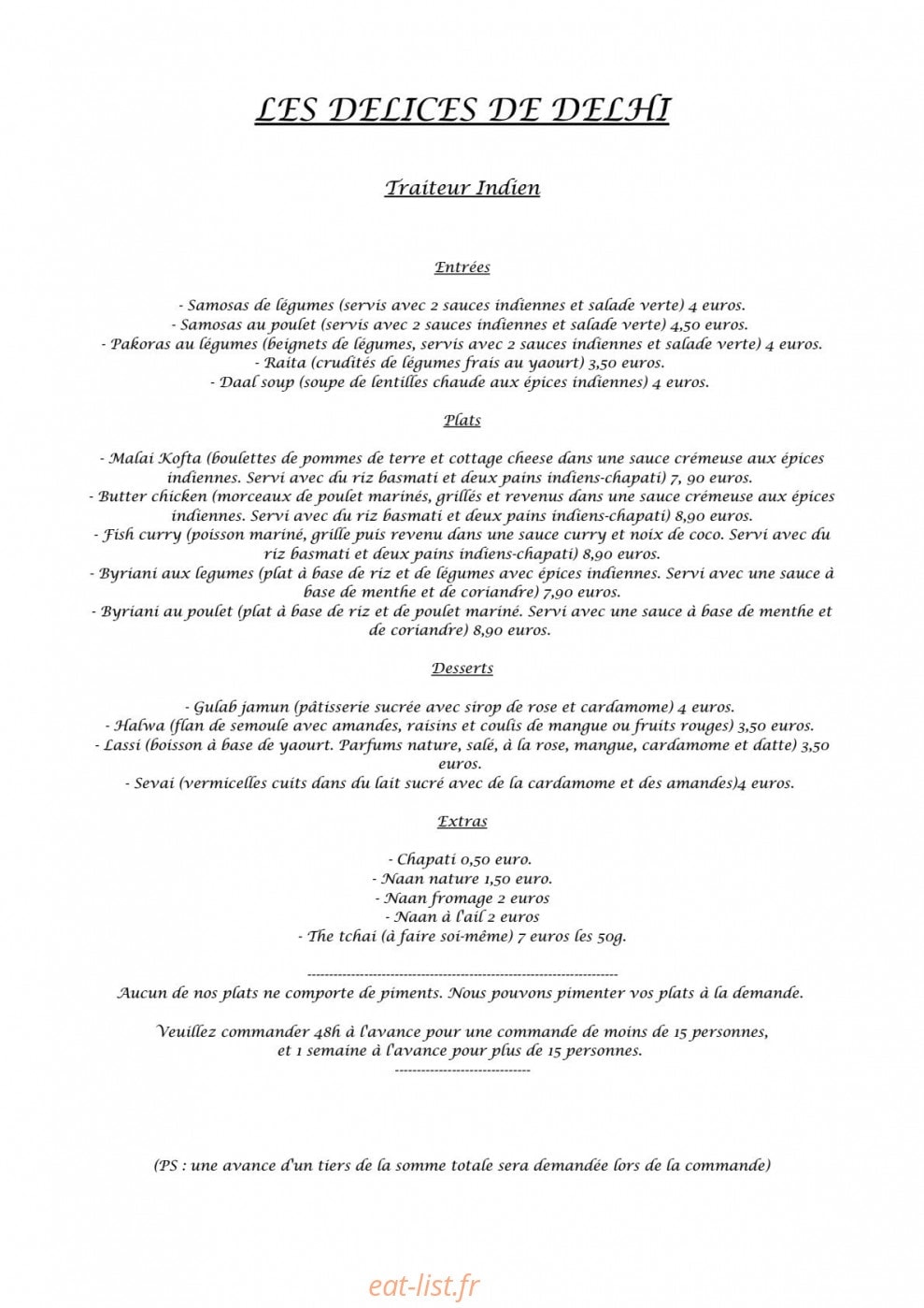 Les délices de Delhi — carte page 1